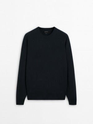 Massimo Dutti Wool Knit Men Sweater Navy | US-CS1460825