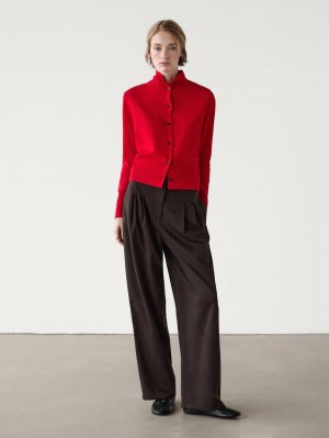 Massimo Dutti Wool Knit With Mock Turtleneck Women Cardigan Red | US-LM8179504