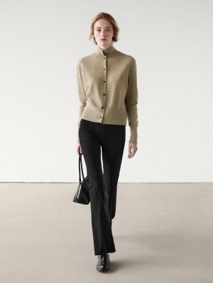 Massimo Dutti Wool Knit With Mock Turtleneck Women Cardigan Light Green | US-YS7308594