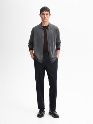 Massimo Dutti Wool Knit With Polo Men Cardigan Dark Grey | US-FR5390718