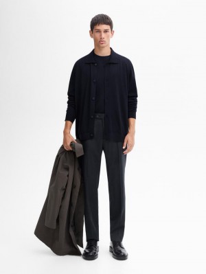 Massimo Dutti Wool Knit With Polo Men Cardigan Navy | US-JV6031428