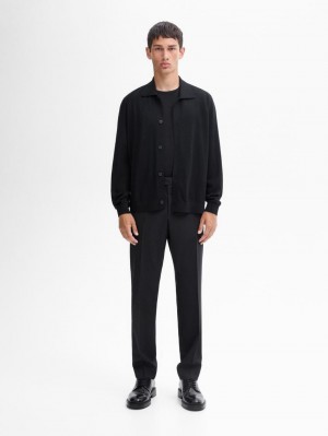 Massimo Dutti Wool Knit With Polo Men Cardigan Black | US-VK0685941