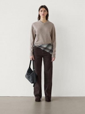Massimo Dutti Wool Knit Women Sweater Beige | US-MV1846207