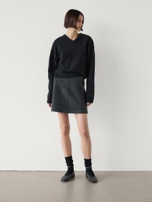 Massimo Dutti Wool Knit Women Sweater Black | US-PO2714635