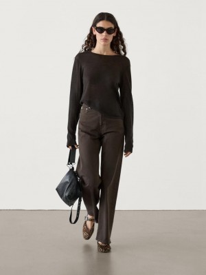 Massimo Dutti Wool Knit Women Sweater Dark Brown | US-DA7098435