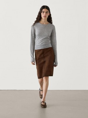 Massimo Dutti Wool Knit Women Sweater Grey | US-MW3867510