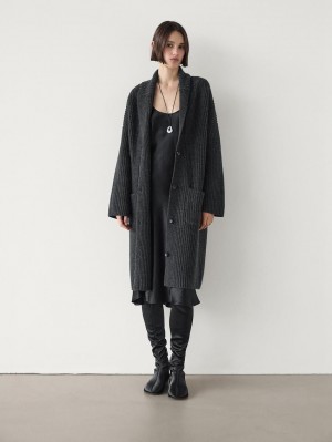 Massimo Dutti Wool Long Women Cardigan Dark Grey | US-TF3876541