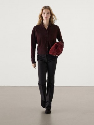 Massimo Dutti Wool Mock Turtleneck Women Cardigan Maroon | US-TD5647891