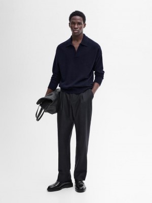 Massimo Dutti Wool Polo Collar Men Sweater Navy | US-UC6782540