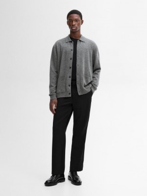 Massimo Dutti Wool Polo Neck Knit Men Cardigan Grey | US-HL6078139