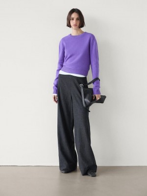Massimo Dutti Wool Straight-leg Women Trousers Dark Grey | US-NK1487250