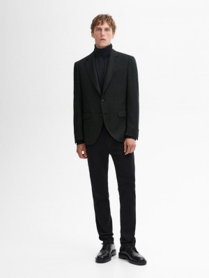 Massimo Dutti Wool Textured Men Blazer Dark Green | US-HN3410297