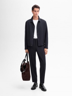 Massimo Dutti Wool With Buttons Men Jacket Navy | US-YW8190435