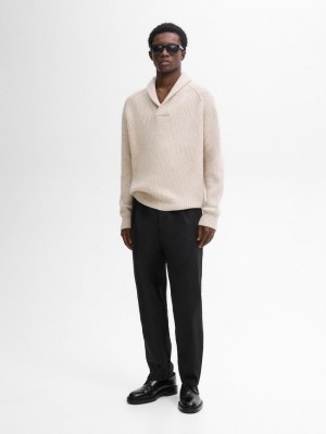 Massimo Dutti Wool With Collar Detail Men Sweater Beige | US-OF9327586