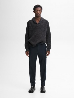 Massimo Dutti Wool With Collar Detail Men Sweater Dark Grey | US-JX6950142