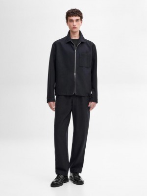 Massimo Dutti Wool-blend Zip-up Men Jacket Navy | US-YO7968435