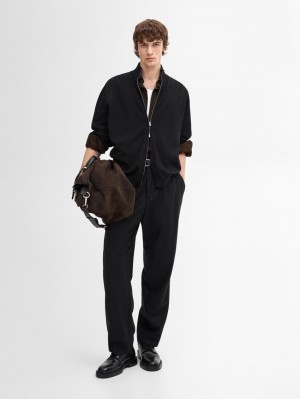 Massimo Dutti Zip-up Knit With Cotton Men Cardigan Black | US-WB9512840