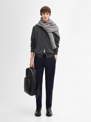 Massimo Dutti Zip-up Knit With Cotton Men Cardigan Dark Grey | US-JI0295164