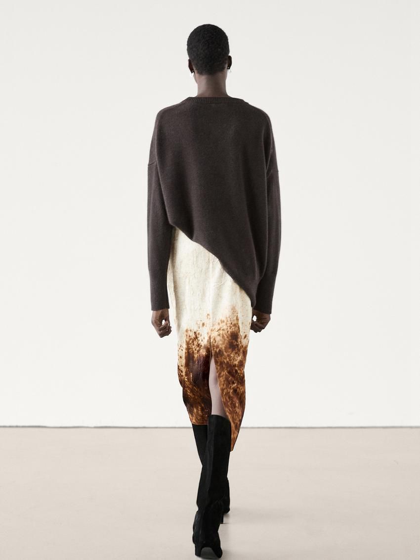 Massimo Dutti Abstract Print Midi Women Skirts Beige / Brown | US-HQ4172860
