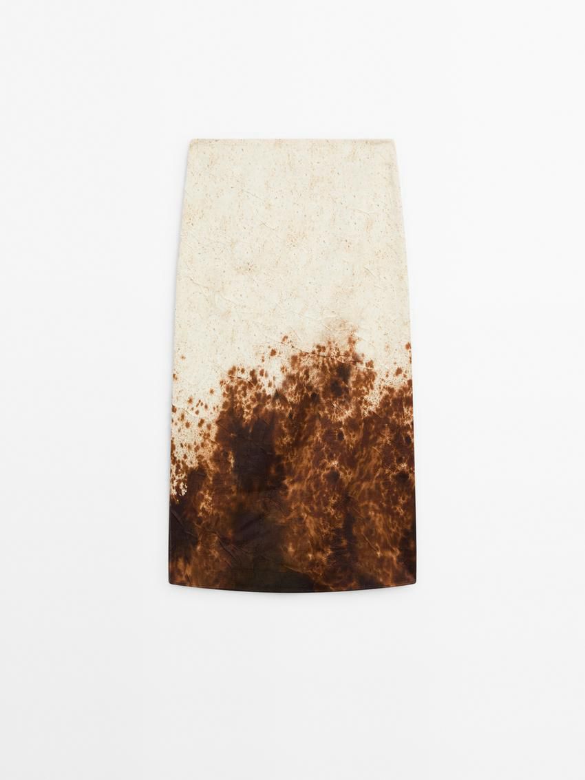 Massimo Dutti Abstract Print Midi Women Skirts Beige / Brown | US-HQ4172860
