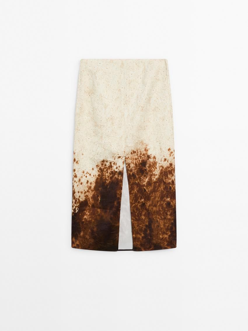 Massimo Dutti Abstract Print Midi Women Skirts Beige / Brown | US-HQ4172860