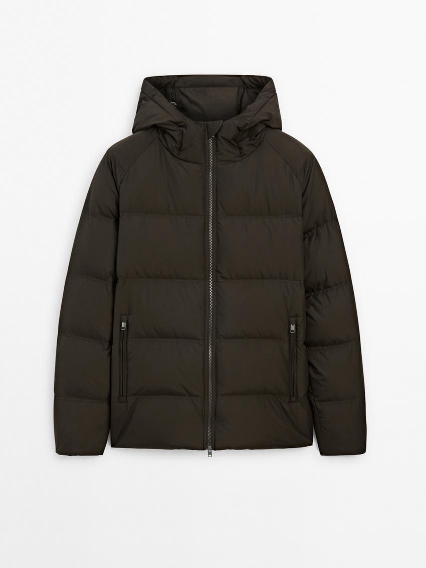 Massimo Dutti Adjustable Hood Men Puffer Jacket Dark Brown | US-TC6183097