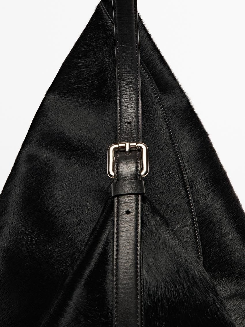 Massimo Dutti Adjustable Leather Women Handbag Black | US-VX3854610