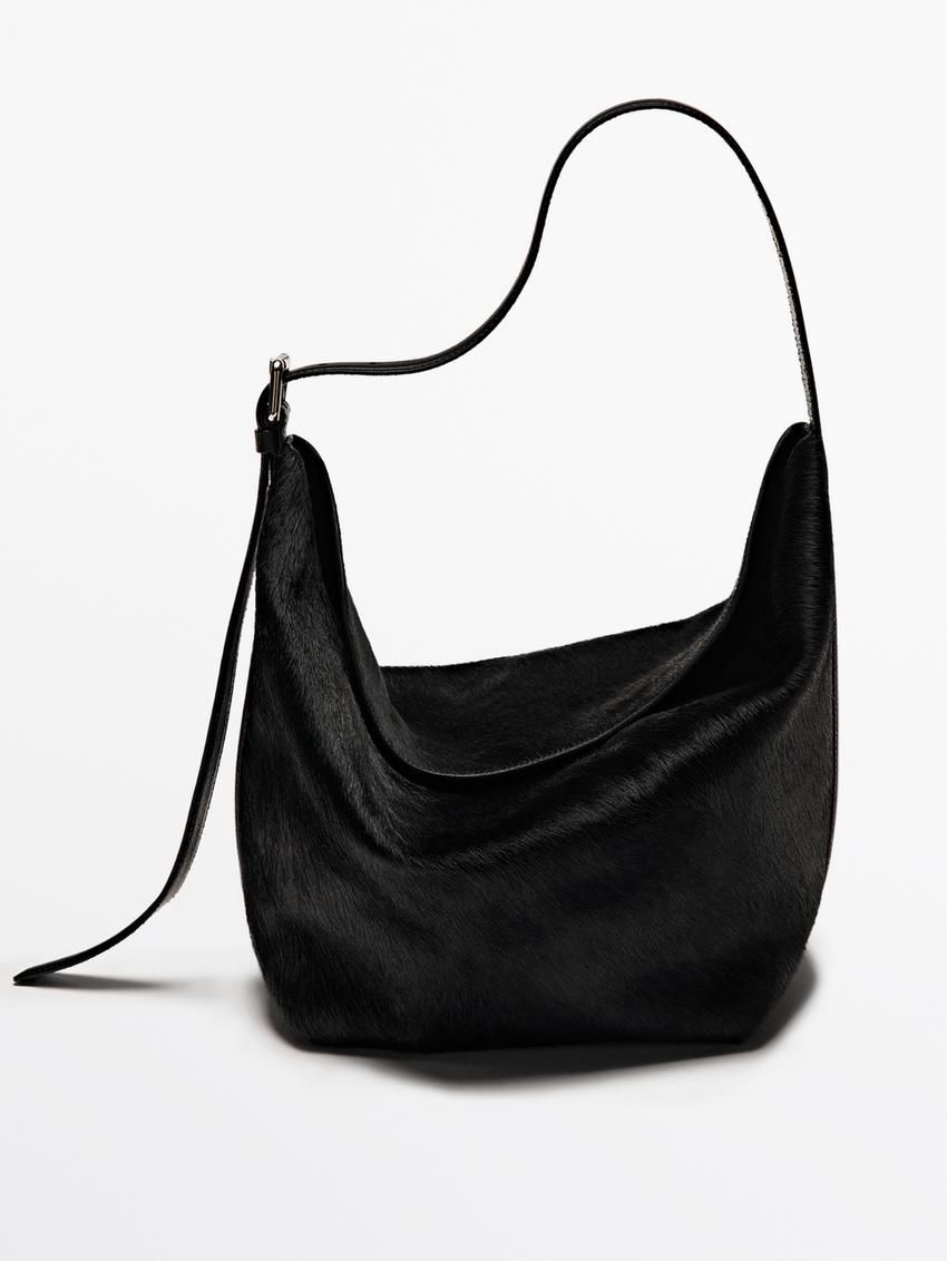 Massimo Dutti Adjustable Leather Women Handbag Black | US-VX3854610