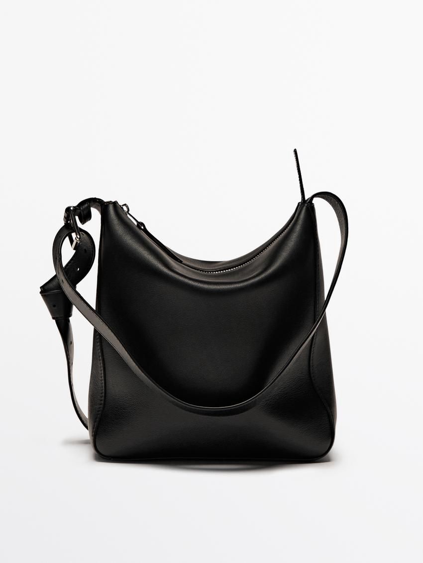 Massimo Dutti Adjustable Nappa Leather Women Crossbody Bag Black | US-RL4708519