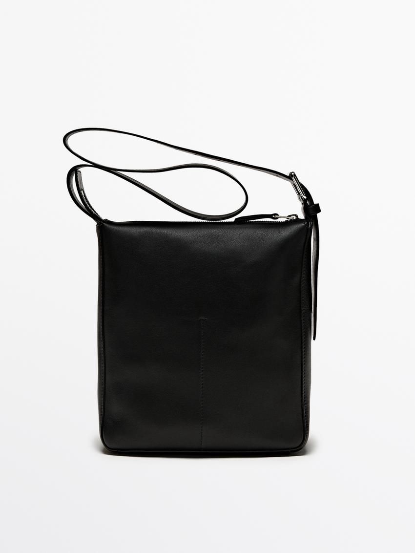 Massimo Dutti Adjustable Nappa Leather Women Crossbody Bag Black | US-RL4708519