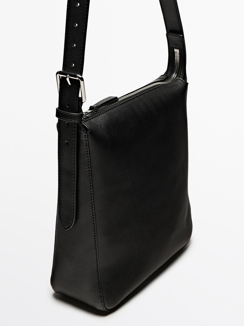Massimo Dutti Adjustable Nappa Leather Women Crossbody Bag Black | US-RL4708519