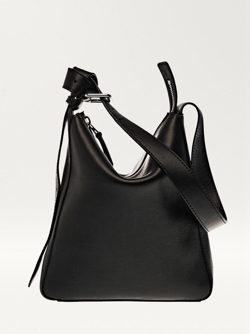 Massimo Dutti Adjustable Nappa Leather Women Crossbody Bag Black | US-RL4708519
