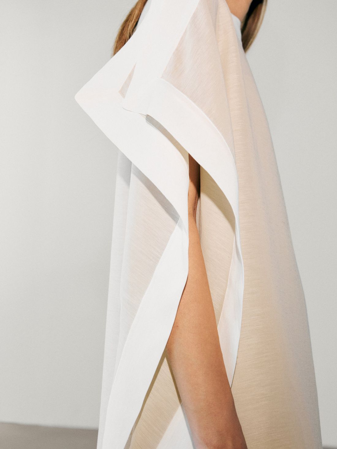 Massimo Dutti Aftan Midi With Contrast Trims Women Dress Beige | US-RI1458627