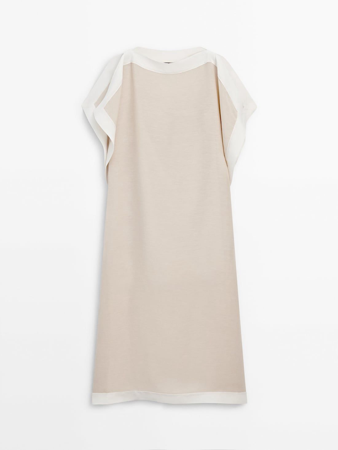 Massimo Dutti Aftan Midi With Contrast Trims Women Dress Beige | US-RI1458627