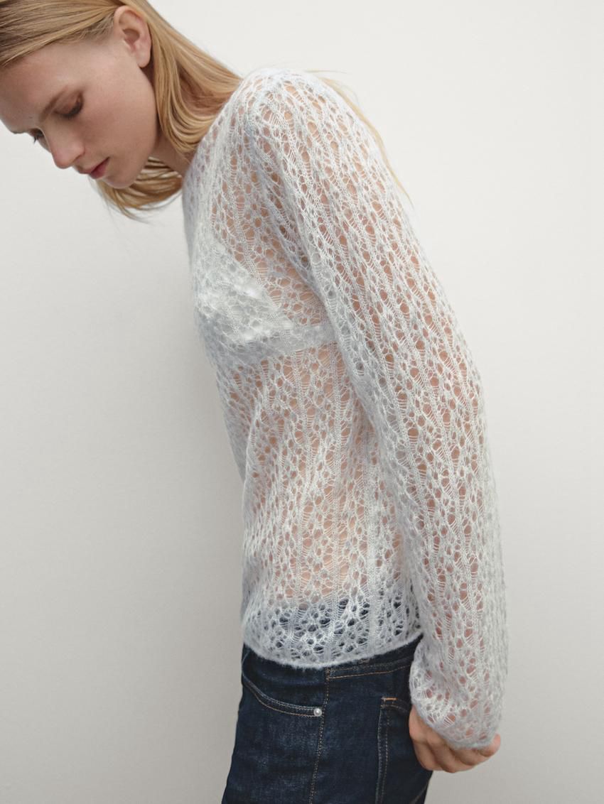Massimo Dutti Alpaca Blend Cutwork Women Sweater White | US-YP3286974