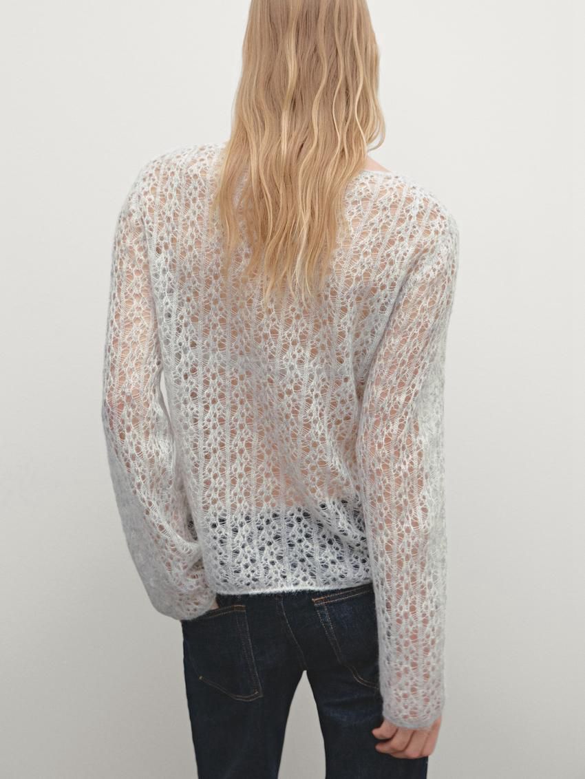Massimo Dutti Alpaca Blend Cutwork Women Sweater White | US-YP3286974