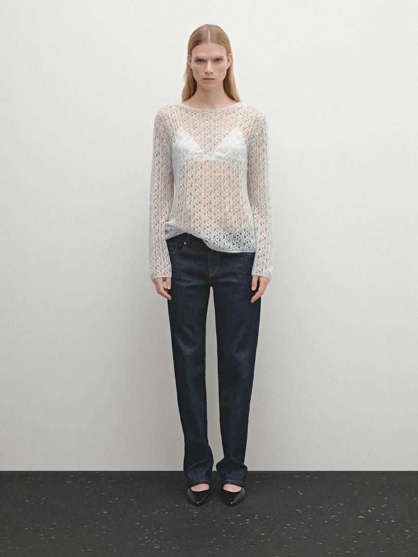 Massimo Dutti Alpaca Blend Cutwork Women Sweater White | US-YP3286974