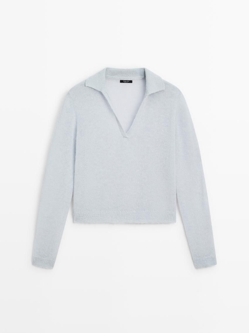 Massimo Dutti Alpaca Blend Knit Polo Collar Women Sweater Light Blue | US-DX9357128