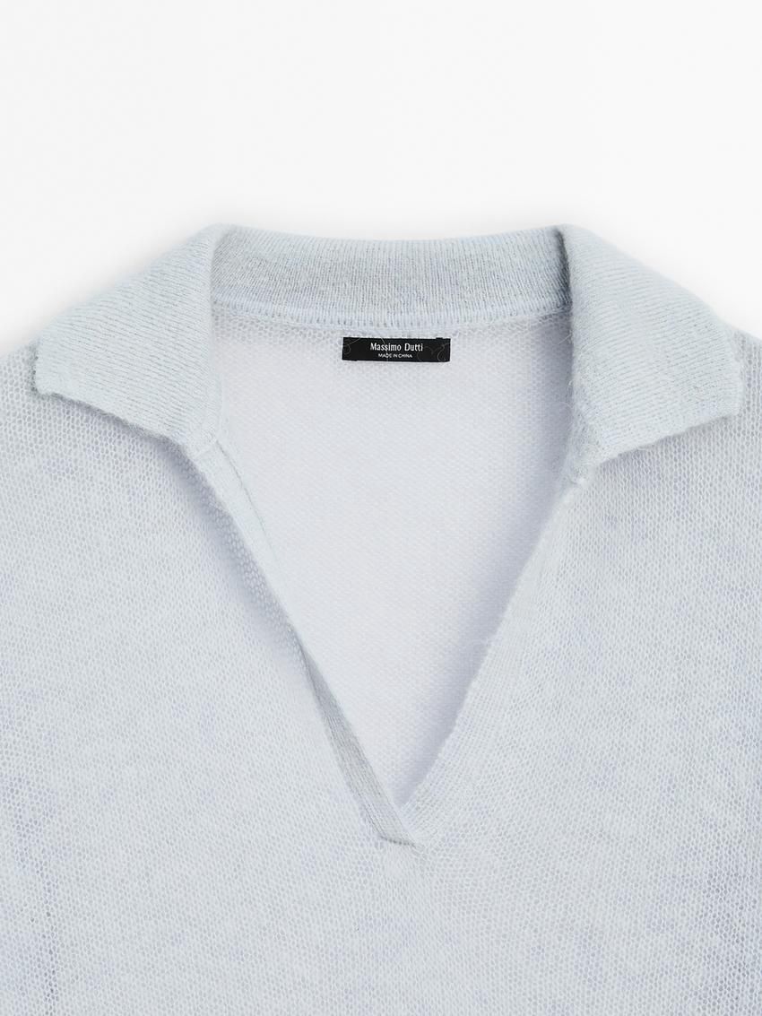 Massimo Dutti Alpaca Blend Knit Polo Collar Women Sweater Light Blue | US-DX9357128