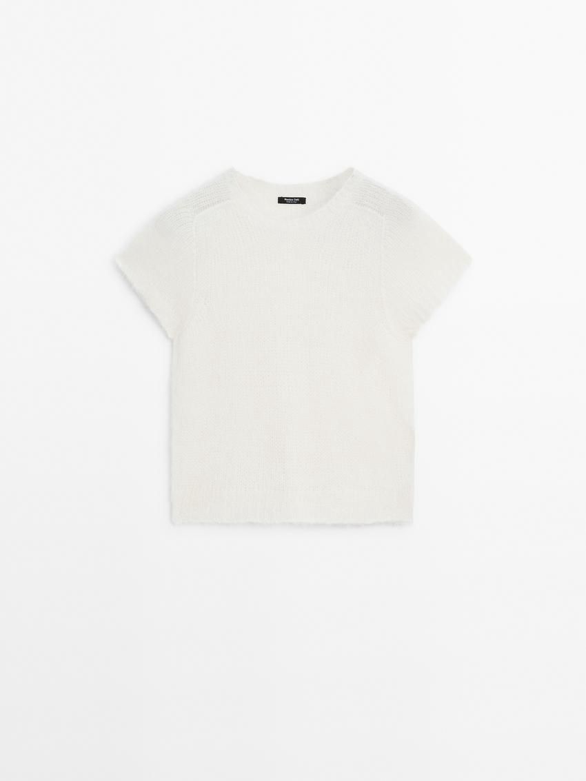 Massimo Dutti Alpaca Blend Knit Short Sleeve Women Sweater White | US-GA1309256