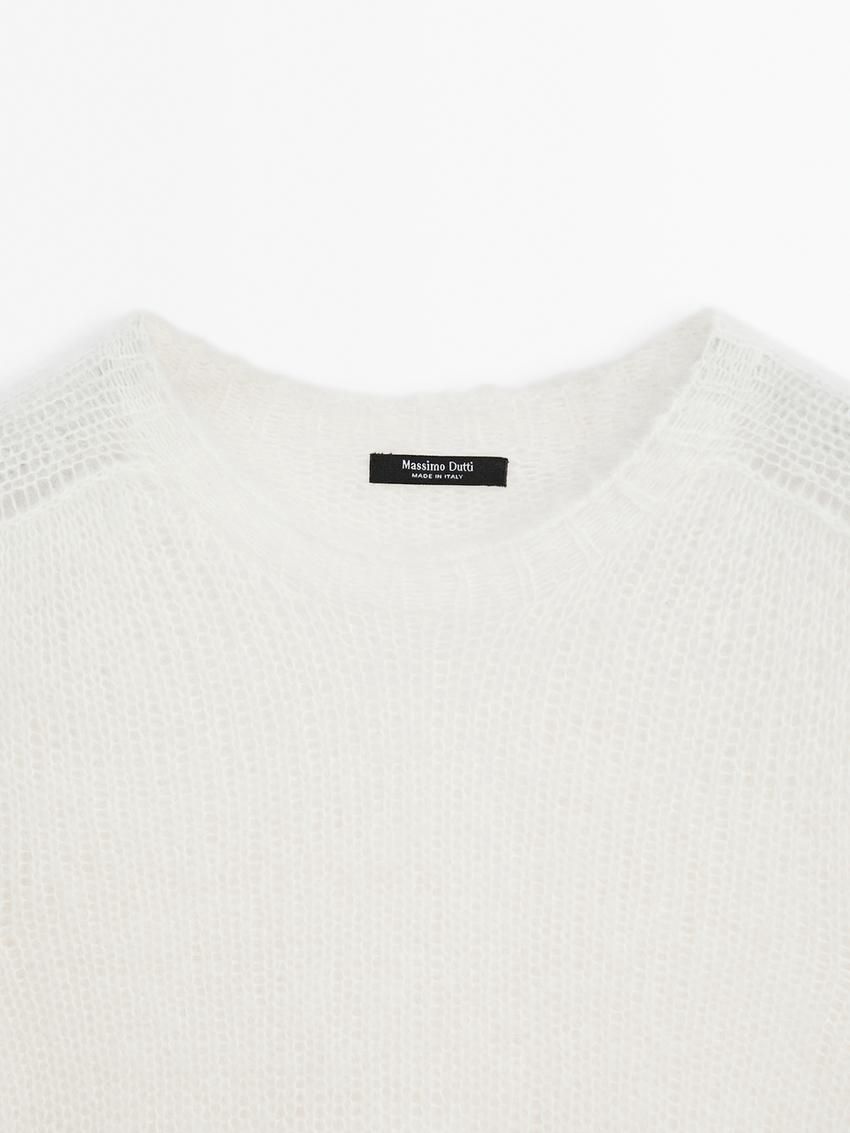 Massimo Dutti Alpaca Blend Knit Short Sleeve Women Sweater White | US-GA1309256