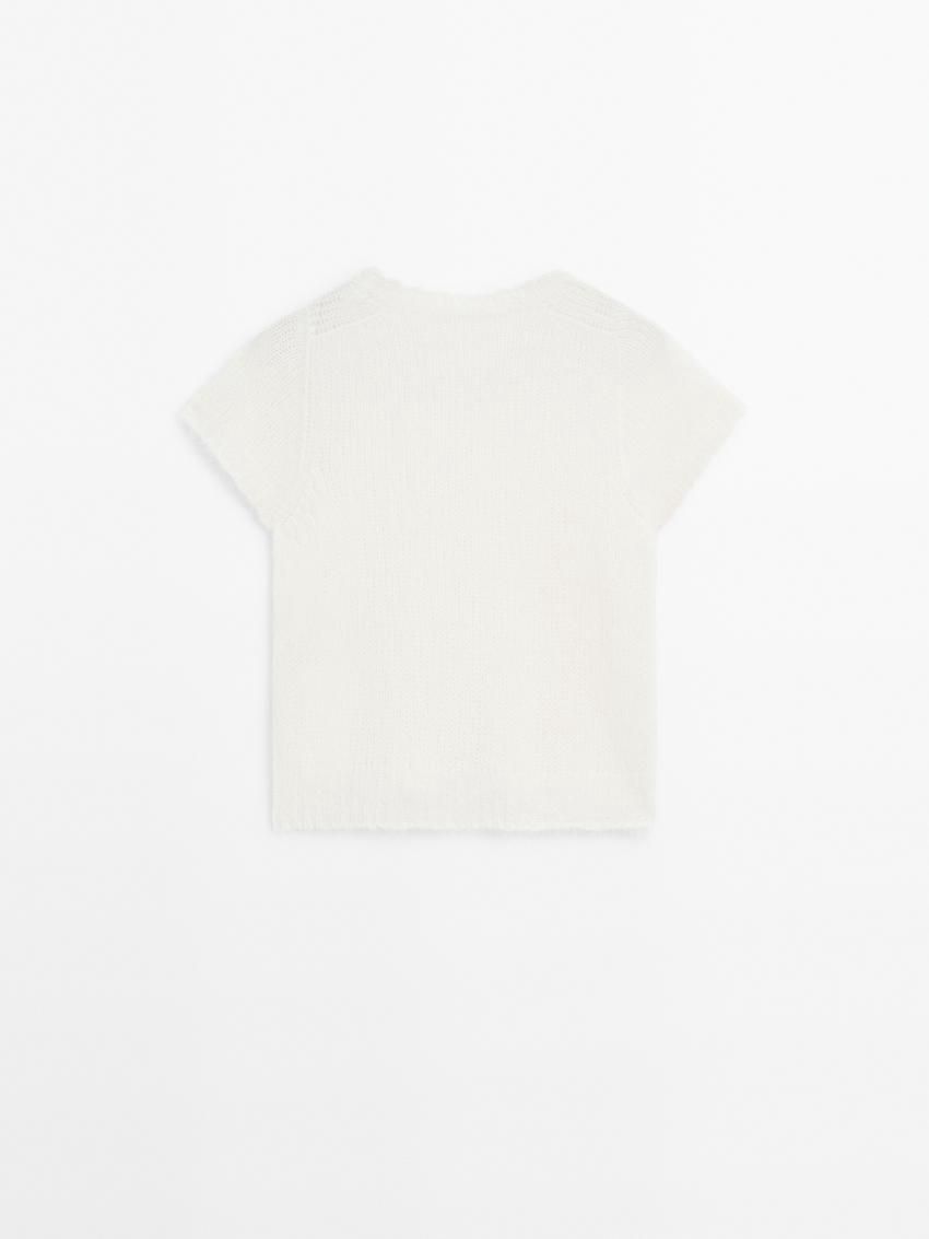 Massimo Dutti Alpaca Blend Knit Short Sleeve Women Sweater White | US-GA1309256