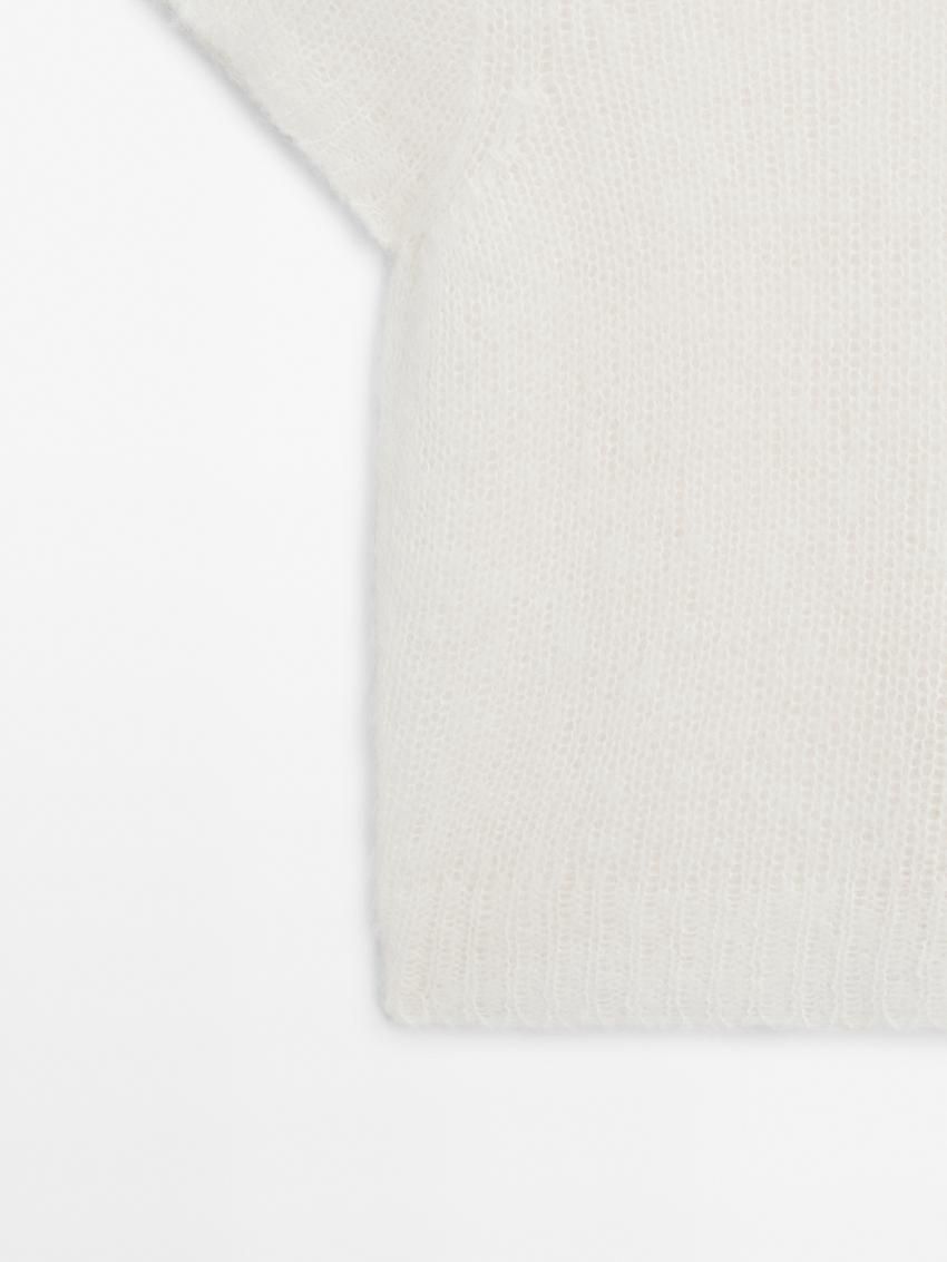 Massimo Dutti Alpaca Blend Knit Short Sleeve Women Sweater White | US-GA1309256