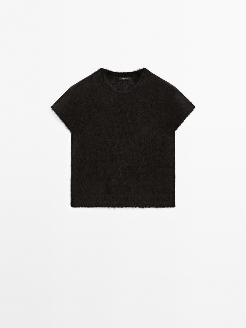Massimo Dutti Alpaca Blend Knit Short Sleeve Women Sweater Black | US-HB1534972