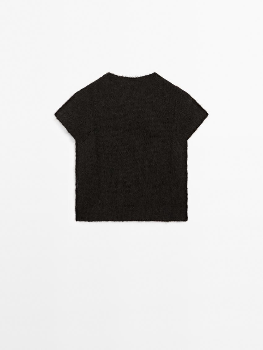 Massimo Dutti Alpaca Blend Knit Short Sleeve Women Sweater Black | US-HB1534972