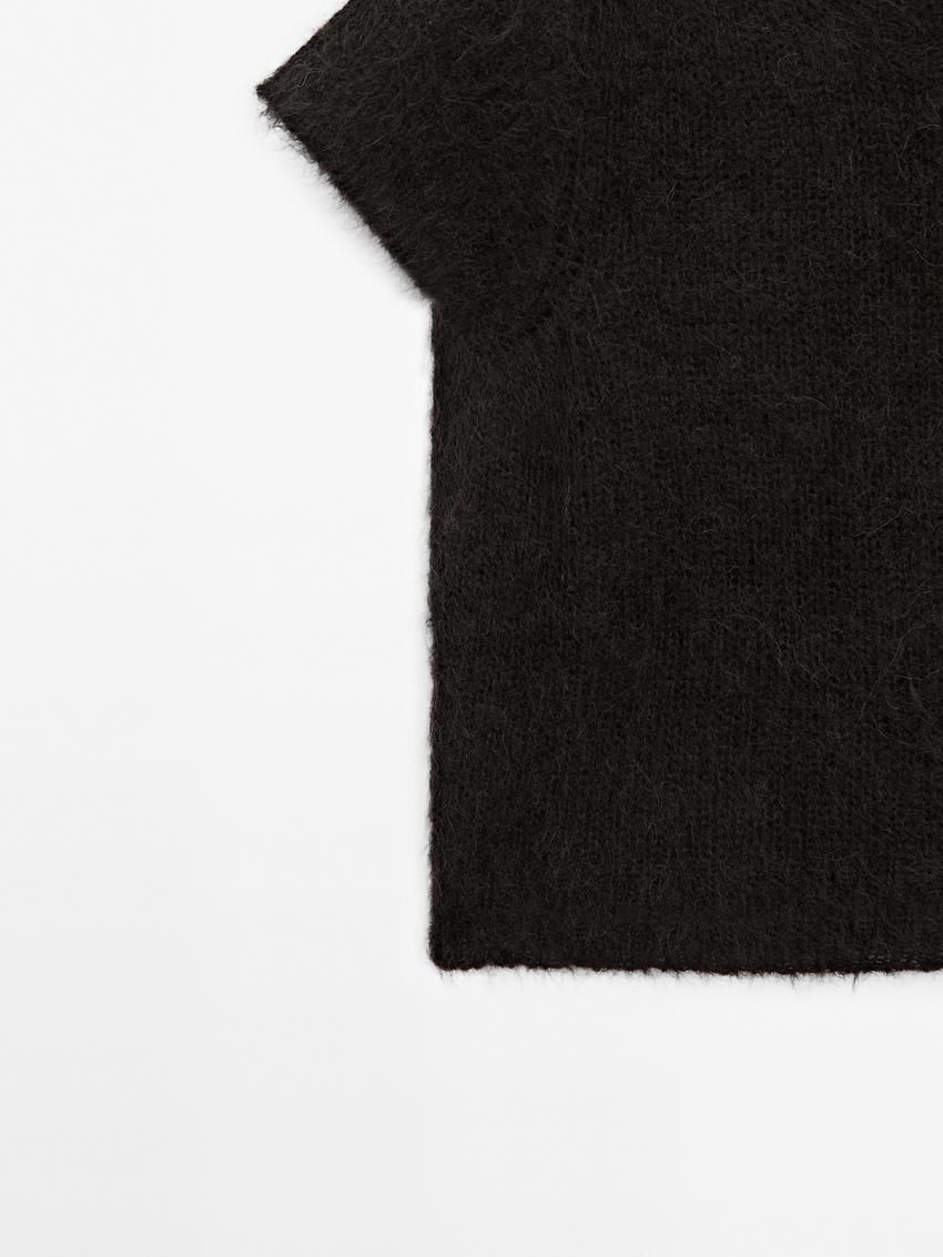 Massimo Dutti Alpaca Blend Knit Short Sleeve Women Sweater Black | US-HB1534972
