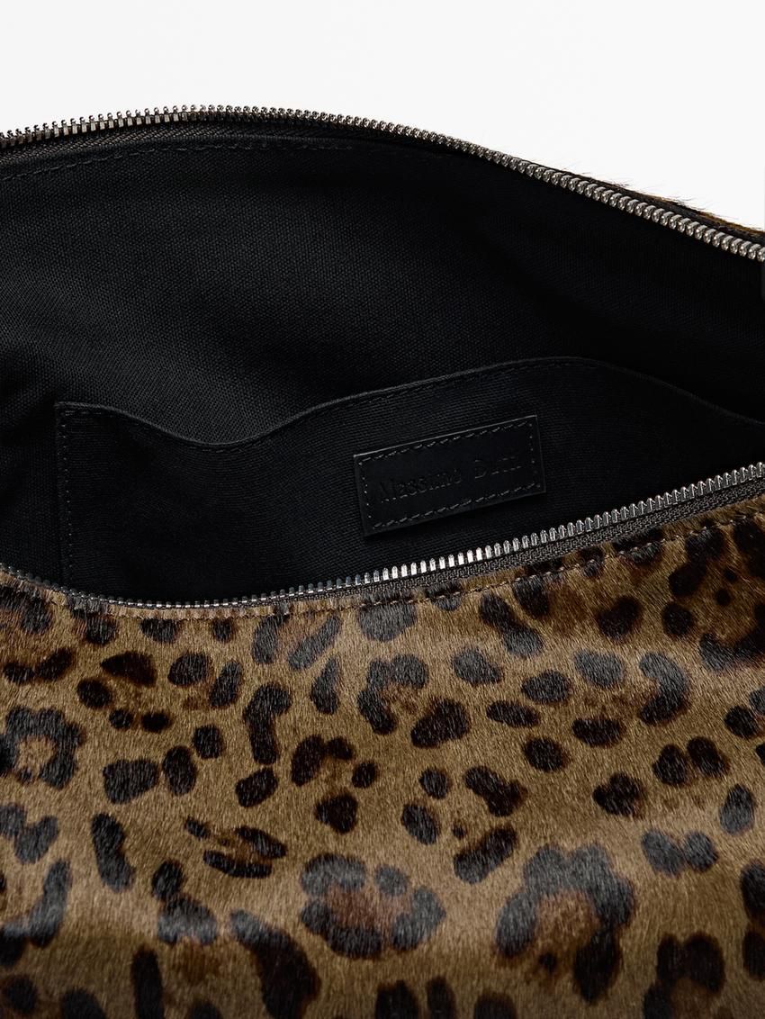 Massimo Dutti Animal Print Leather Women Shoulder Bag Leopard | US-LN4520386