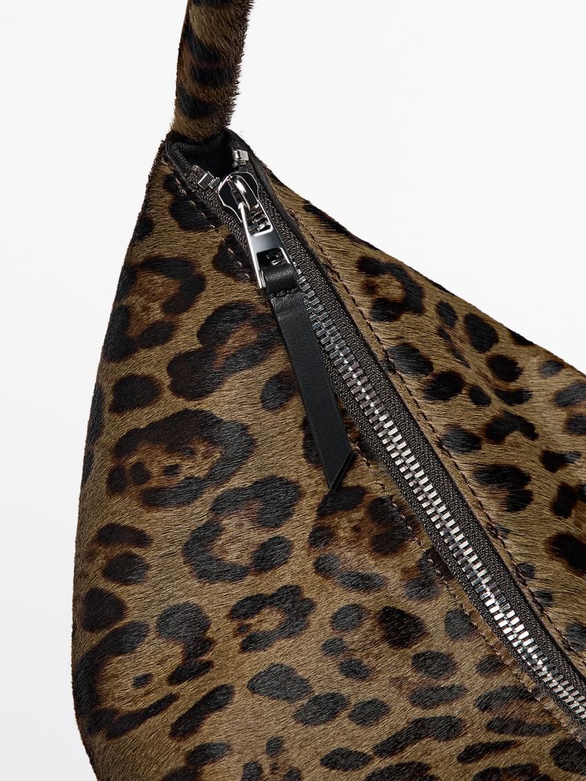 Massimo Dutti Animal Print Leather Women Shoulder Bag Leopard | US-LN4520386