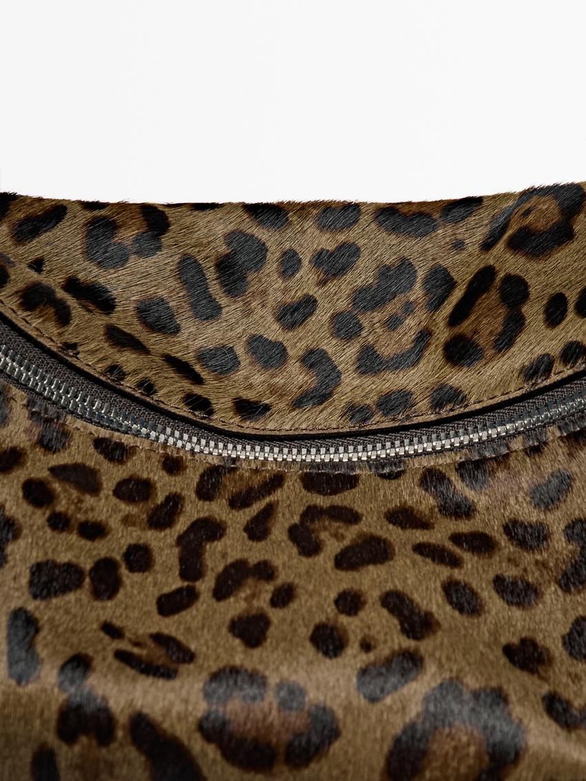 Massimo Dutti Animal Print Leather Women Shoulder Bag Leopard | US-LN4520386