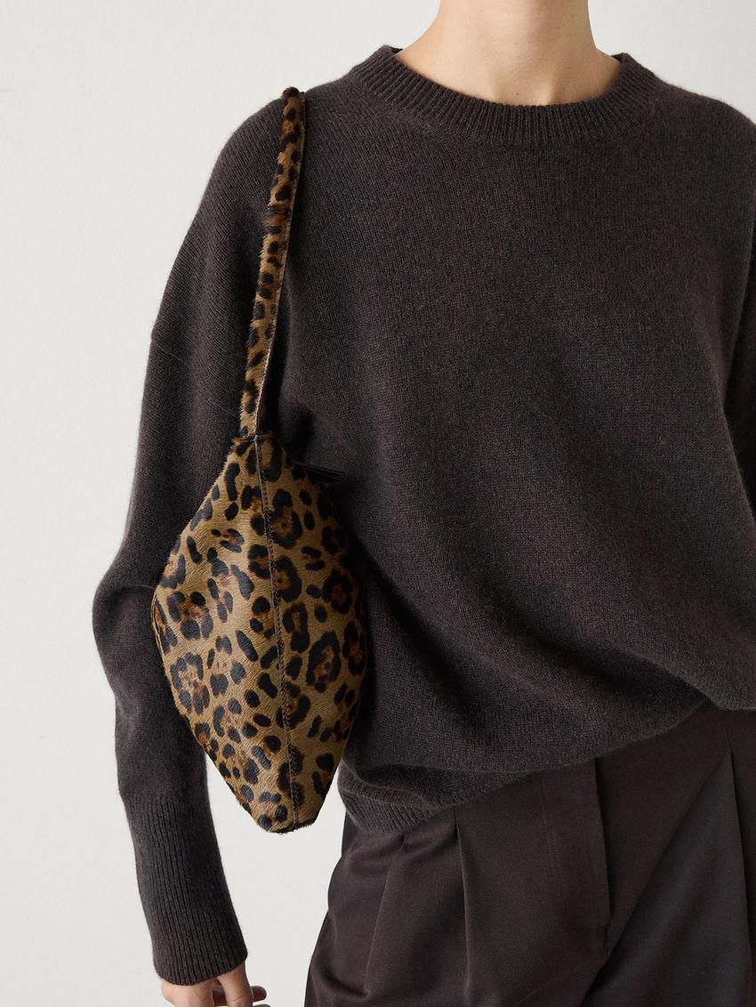 Massimo Dutti Animal Print Leather Women Shoulder Bag Leopard | US-LN4520386